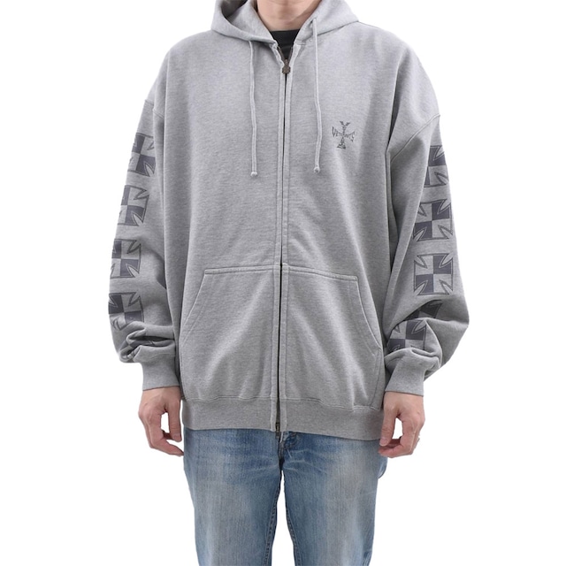 【VETEMENTS】EMBROIDERED BIKER CROSS SLEEVES ZIP-UP H