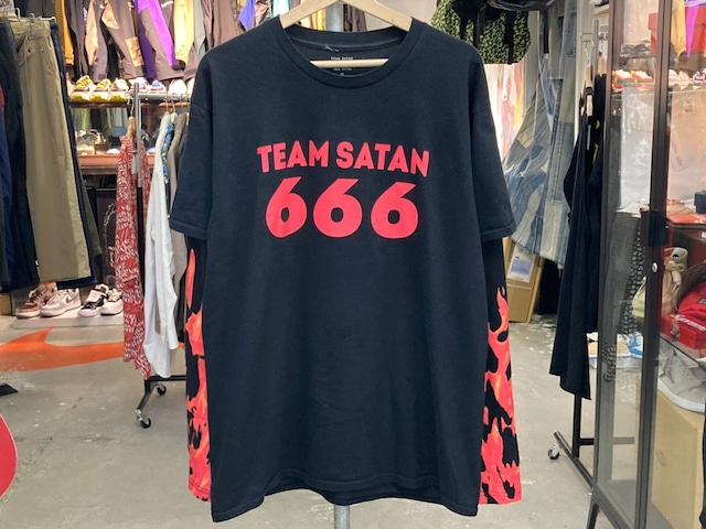 15%OFF MORE SALE TEAM SATAN FAKE LAYERED FLAME SLEEVE LS TEE BLACK XL	04021