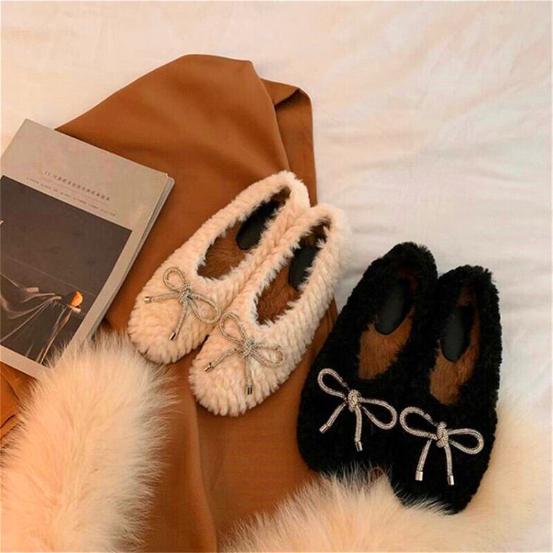 【新作】【送料無料】 蝶結びの妖精風エンドウ豆の靴とスタイルの豪華な女性の靴冬の女性のフラットヒールパイナップルパターンの靴 シューズ リボン ウィンター 冬物 10b361034224654