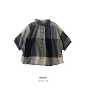 CUORE STORE/コットンリネン チェックブラウス
