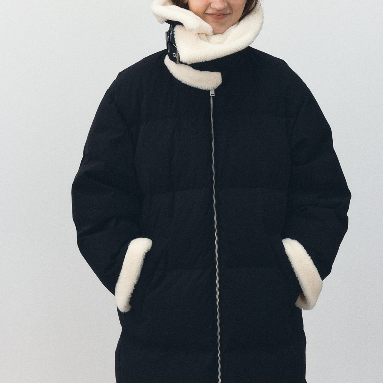 Boa Collar Down Long Coat T3843