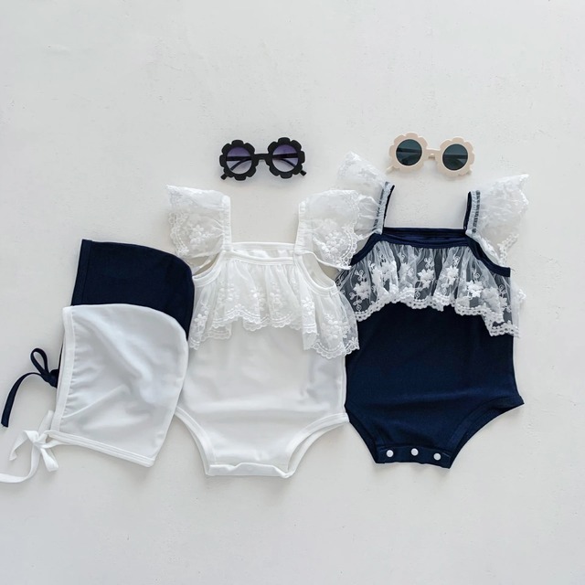 lace onepiece swim wear｜ 水着  シンプル レース モノクロ ワンピース 女の子 ホワイト ブラック