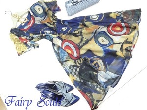 ★送料無料★11号（Ｌ）☆プリントシフォン膝丈丈ワンピ-ス(OPN6931)