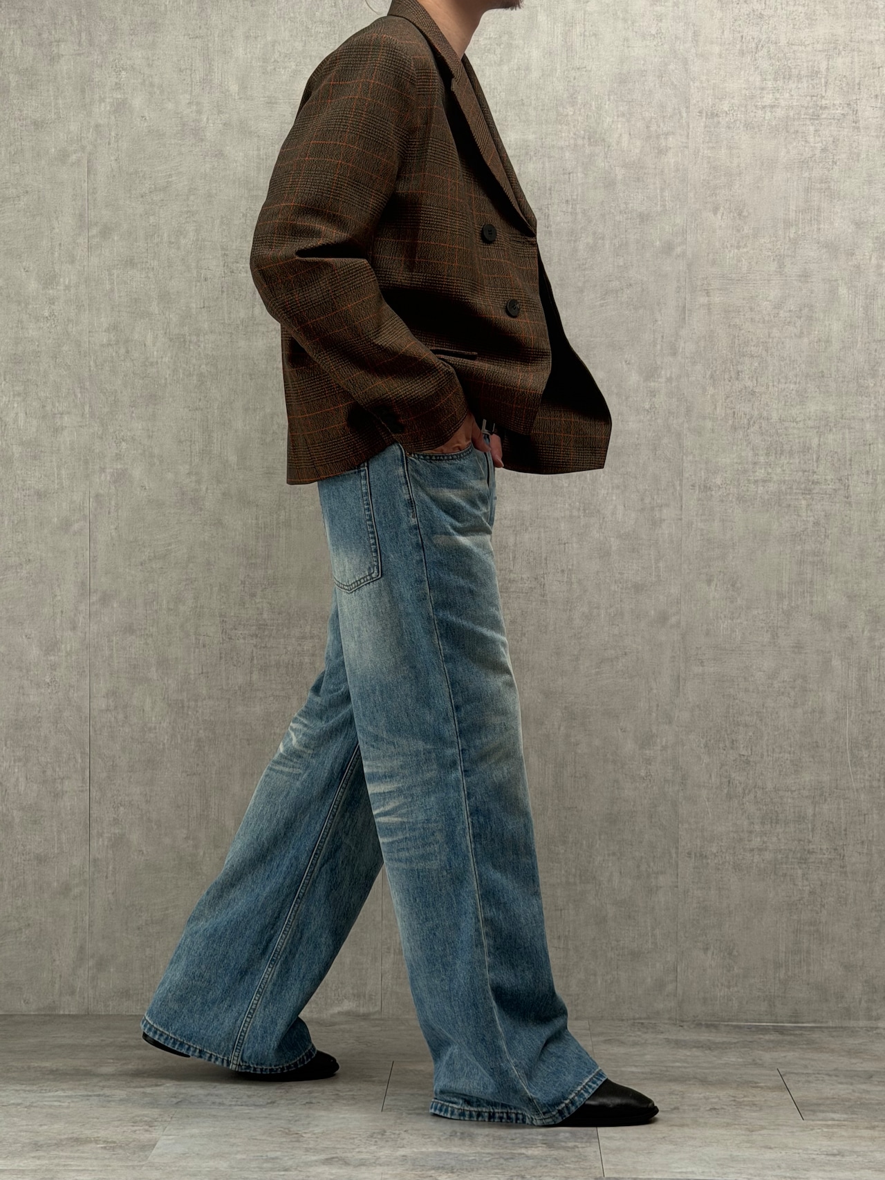 Washed Blue Wide Flare Denim