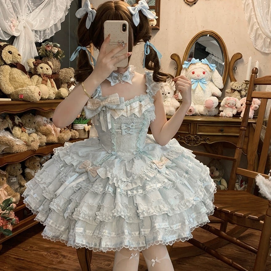 地雷系 ジャンパースカート ダーク Gothic レース ふんわり レイヤード
