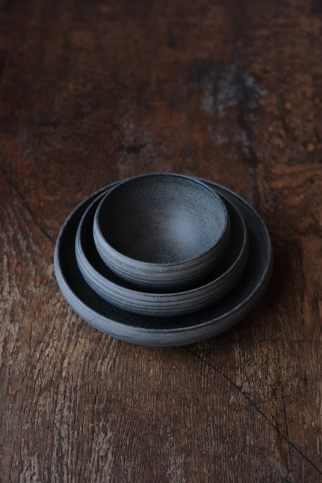 丸小鉢 大 墨白