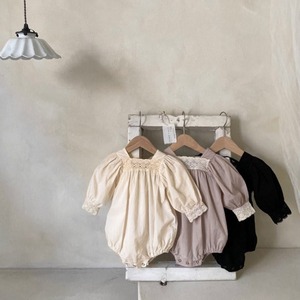 【BABY】韓国風ベビー服　春新作　無地レースロンパース