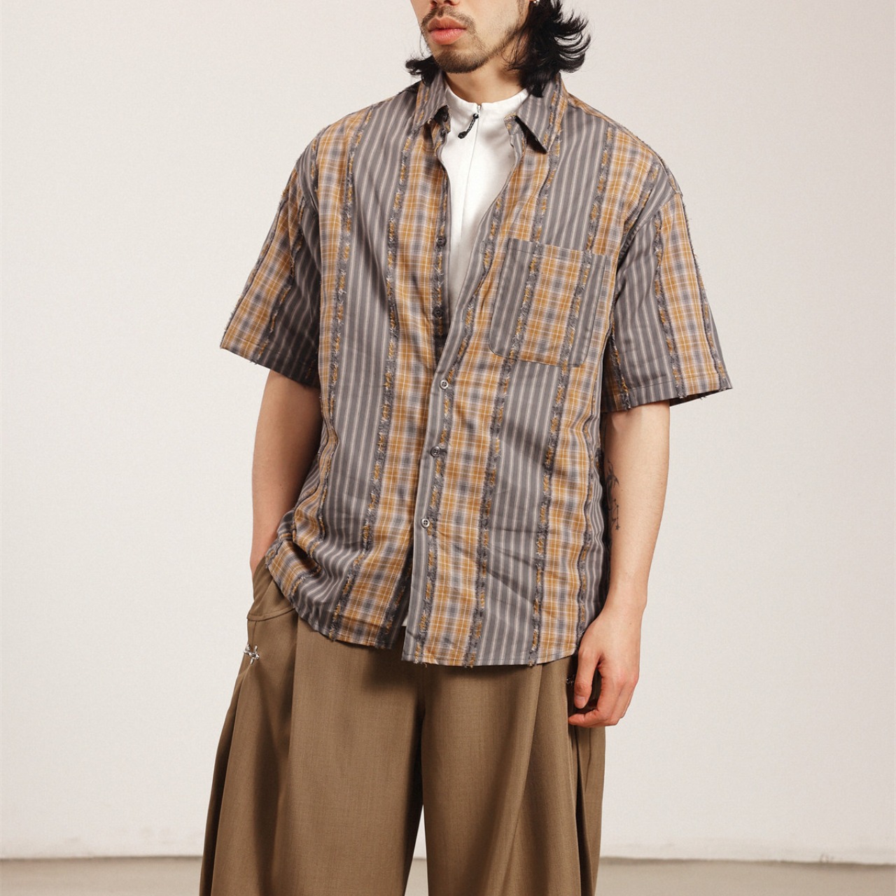 パネルミックス・ストライプ チェックシャツ A2160 - 18