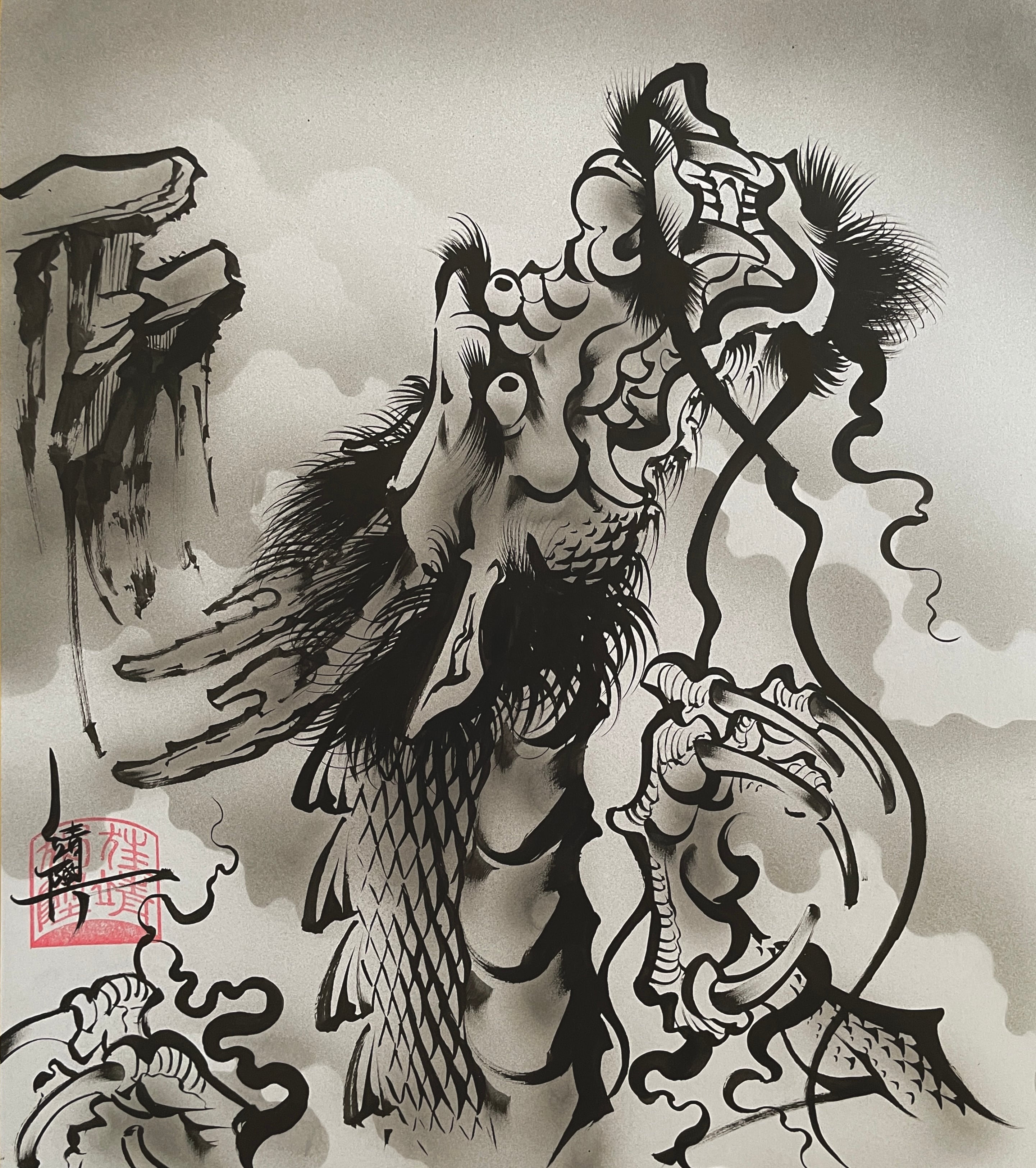 昇龍 水墨画 掛軸 龍 昇龍圖 | 掛軸(掛け軸)販売／表装ご依頼は掛軸いっぷく掛軸(掛け軸