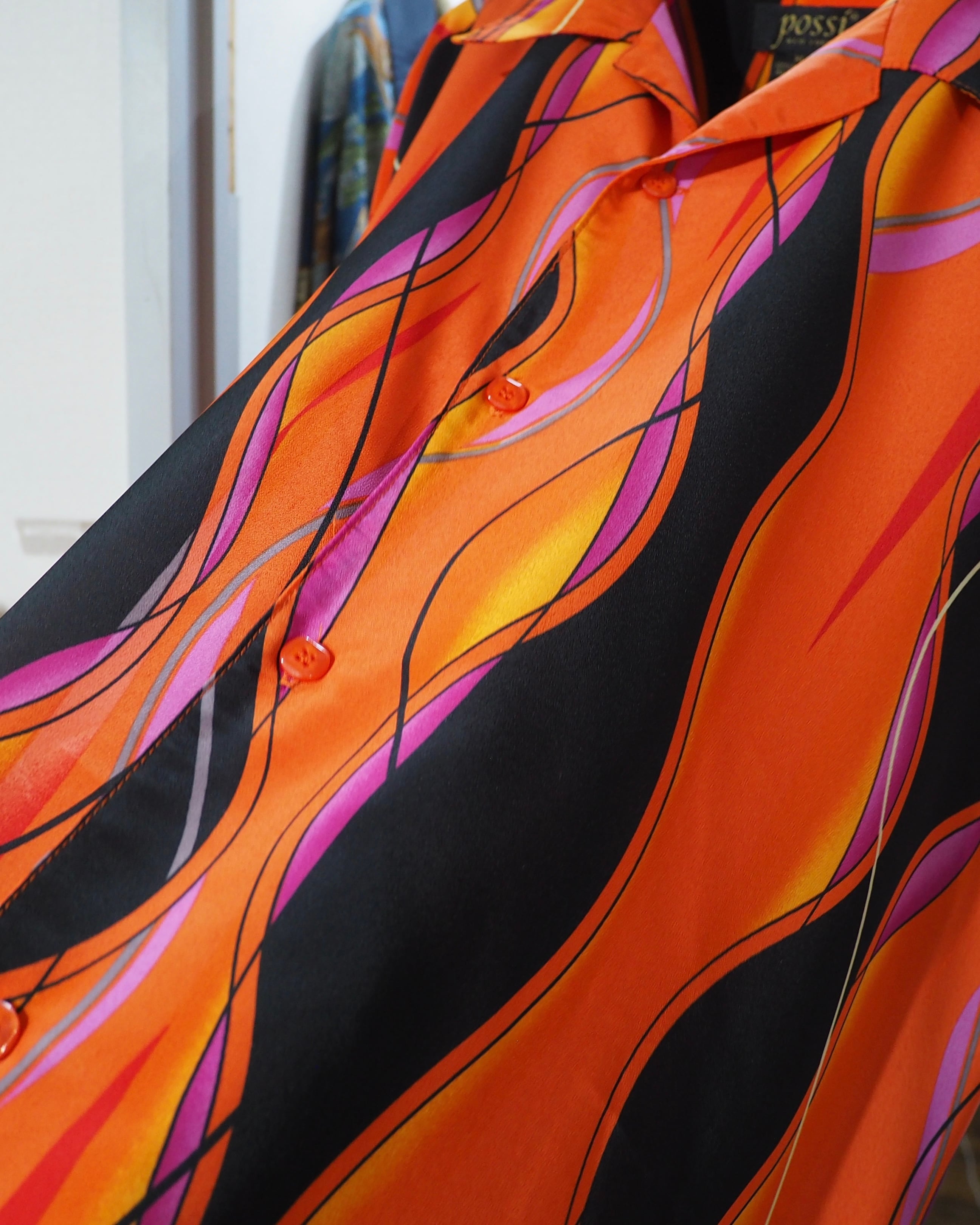 ” 畝り ” Undulation all Over pattern vintage Drape loose Open collar Shirt