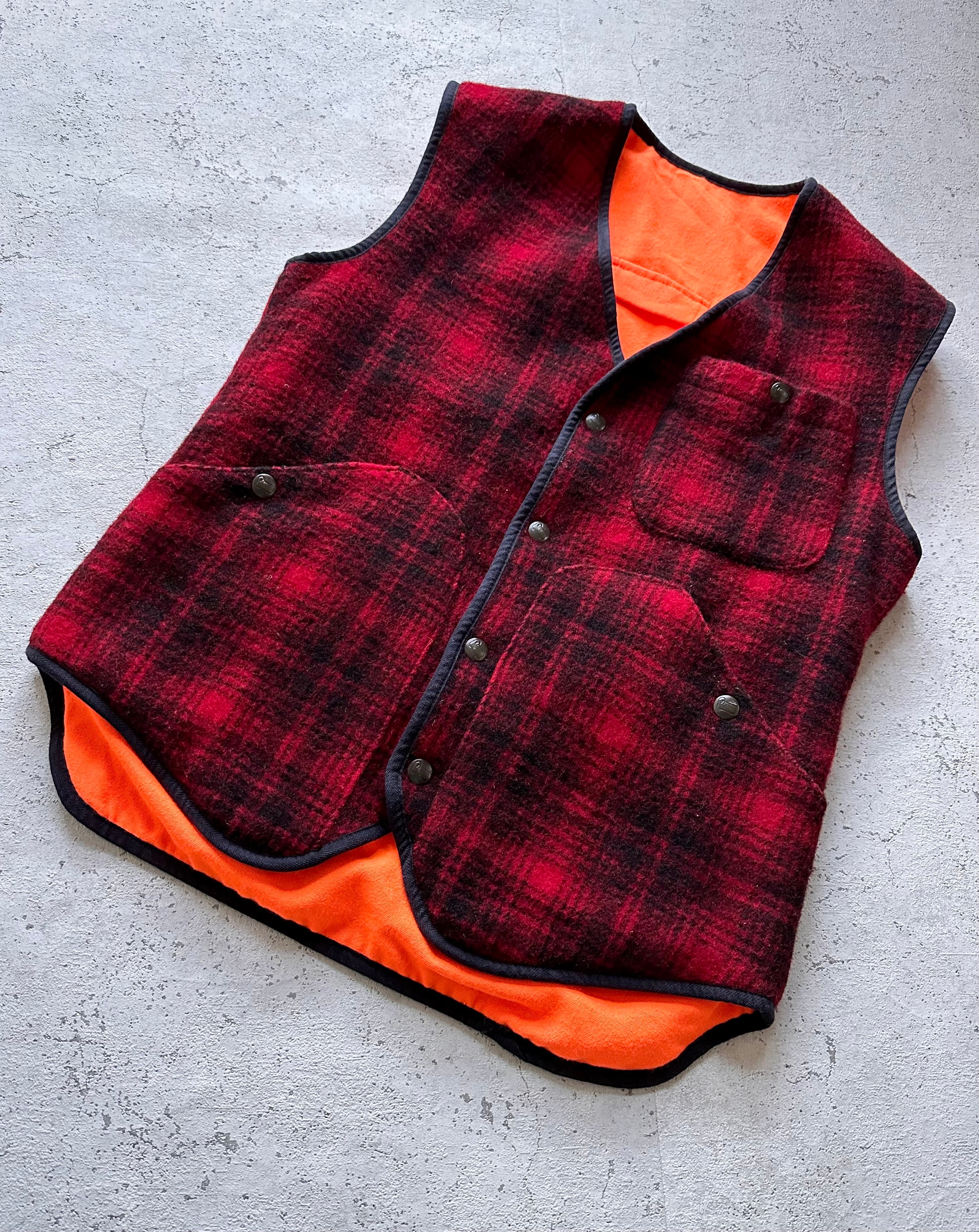 80s〜 USA製 “ WOOLRICH ” OMBRE PLAID W-FACE WOOL VEST OLD VINTAGE ...