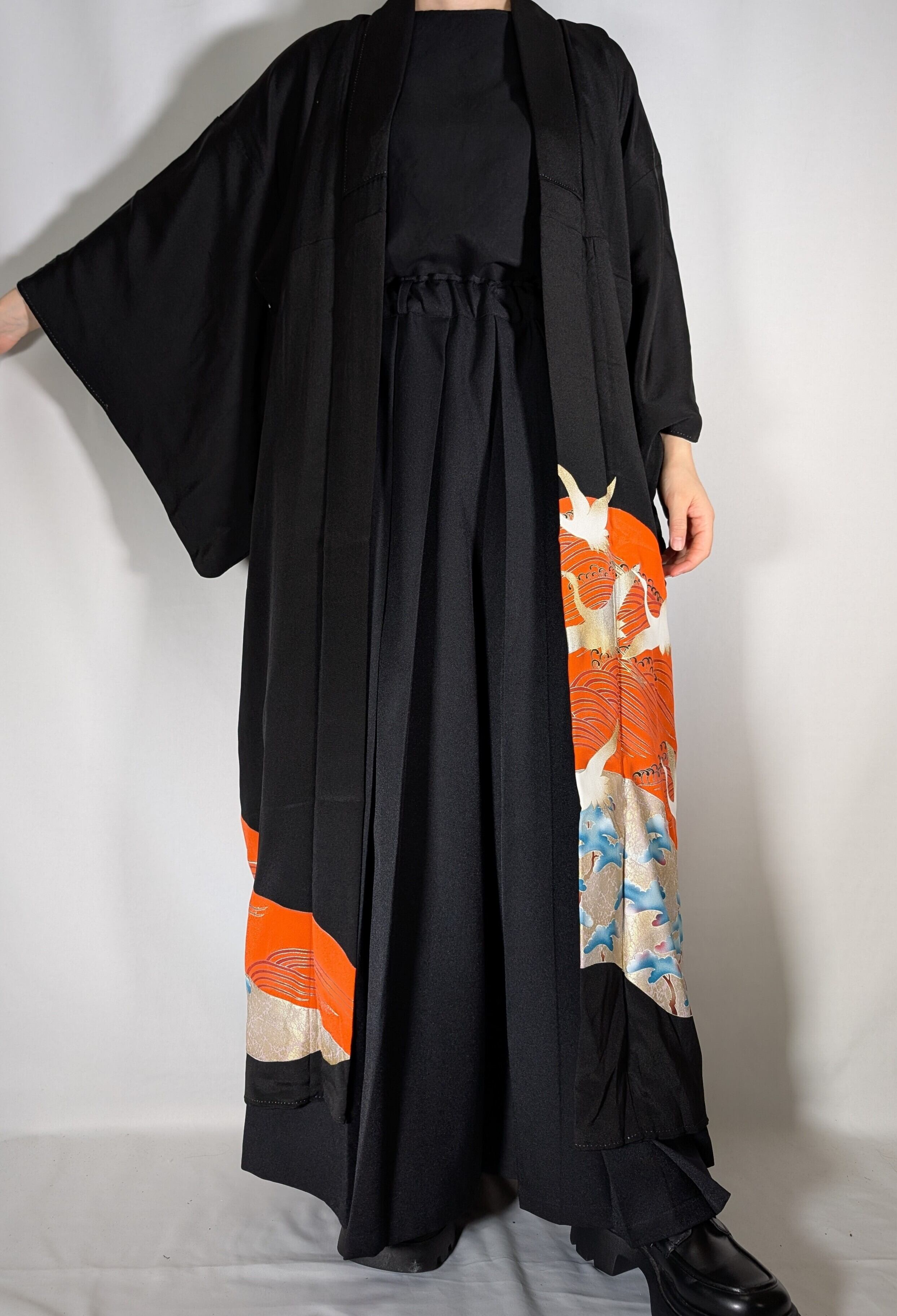 14465】 着物リメイク 黒留袖 ロングコート kimono tomesode remake