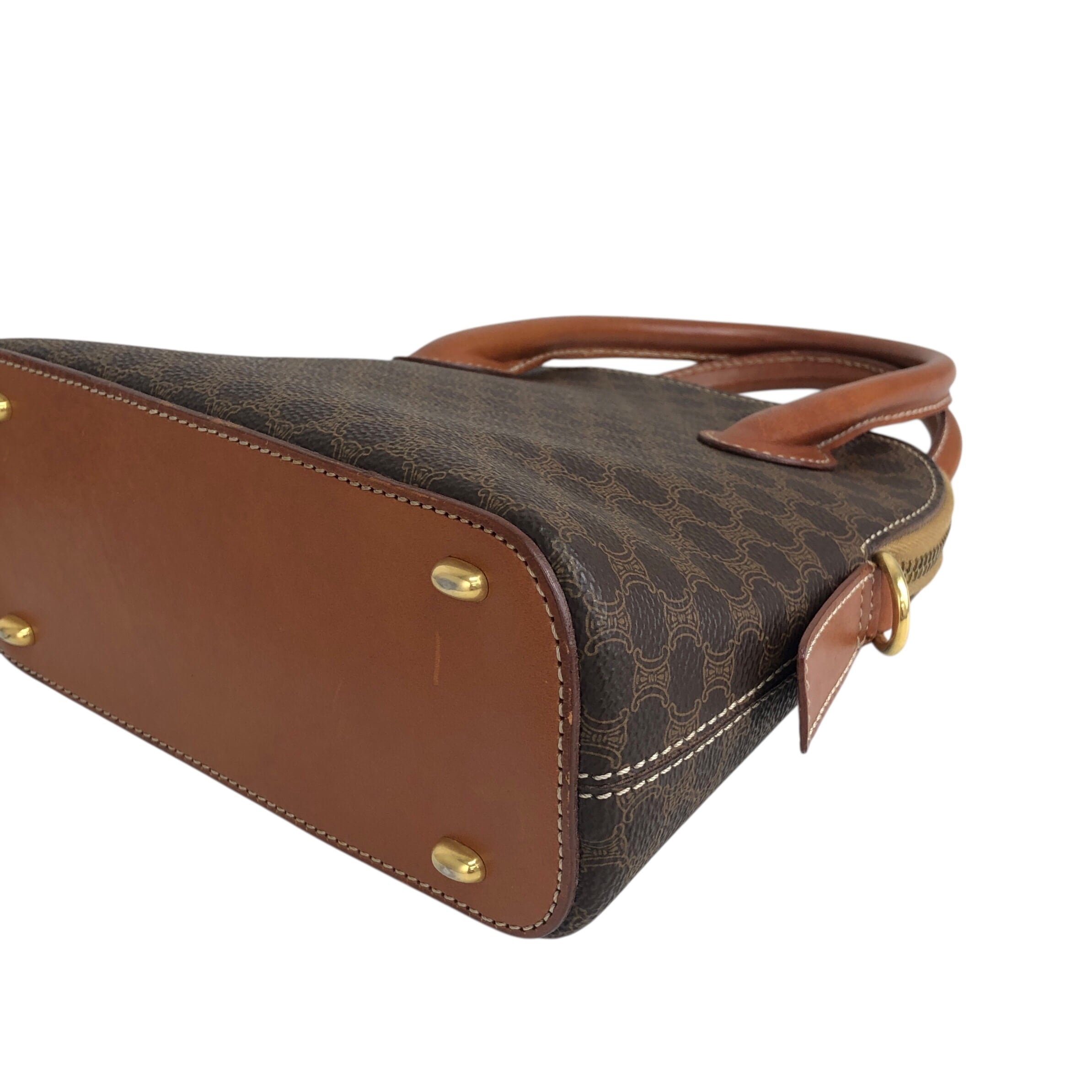 CELINE セリーヌ マカダム ショルダーバッグ ブラウン PVCレザー 2WAY