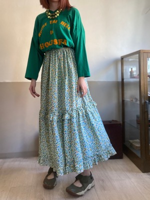 Vintage Green Floral Tiered Skirt