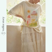 物語の世界へ訪れた かぎ針編みカラーのルーズTシャツ 《Y0252》