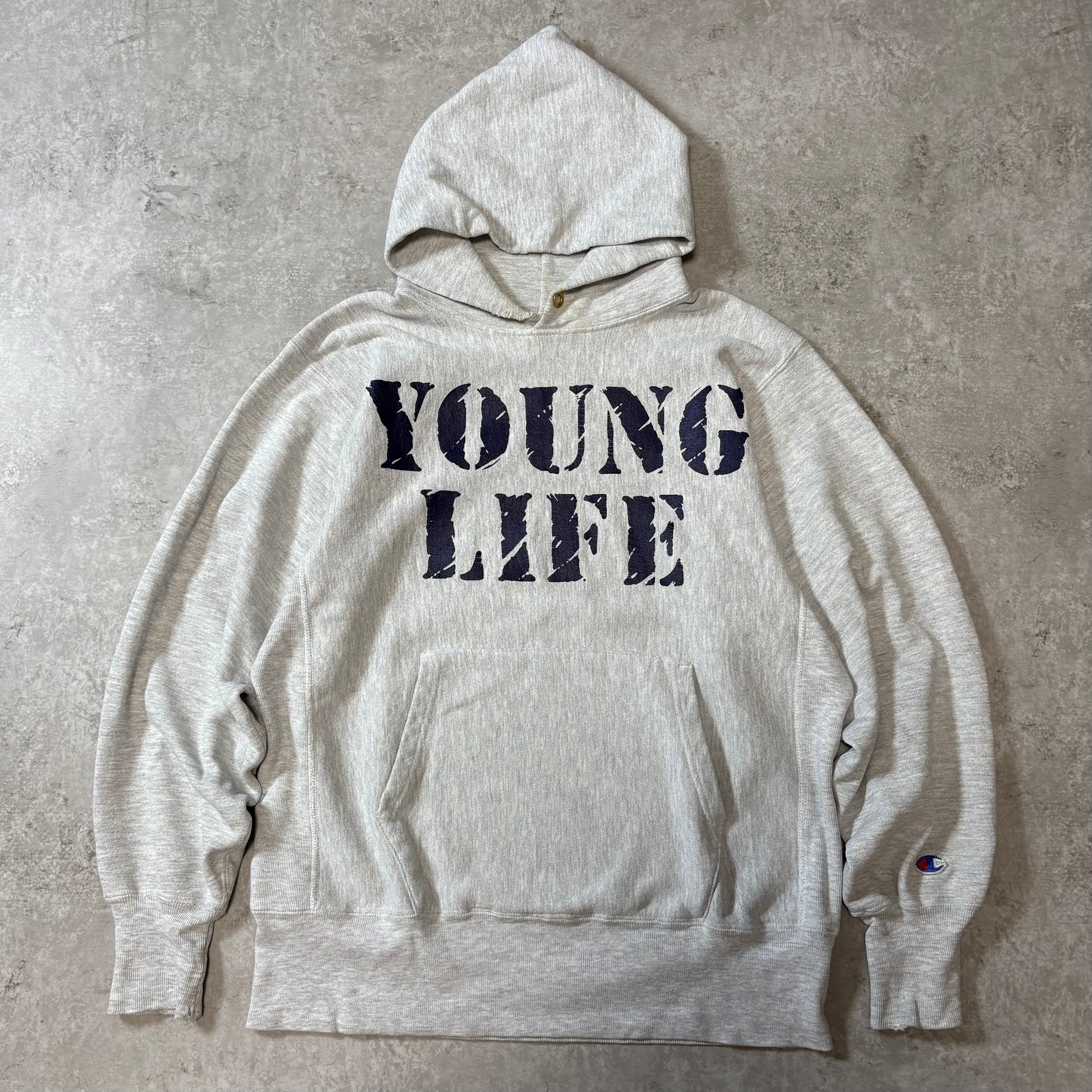 1990s "Champion" Reverse Weave Hoodie "YOUNG LIFE" / 1990年代 チャンピオン リバースウィーブ パーカー フーディー ヤングライフ L