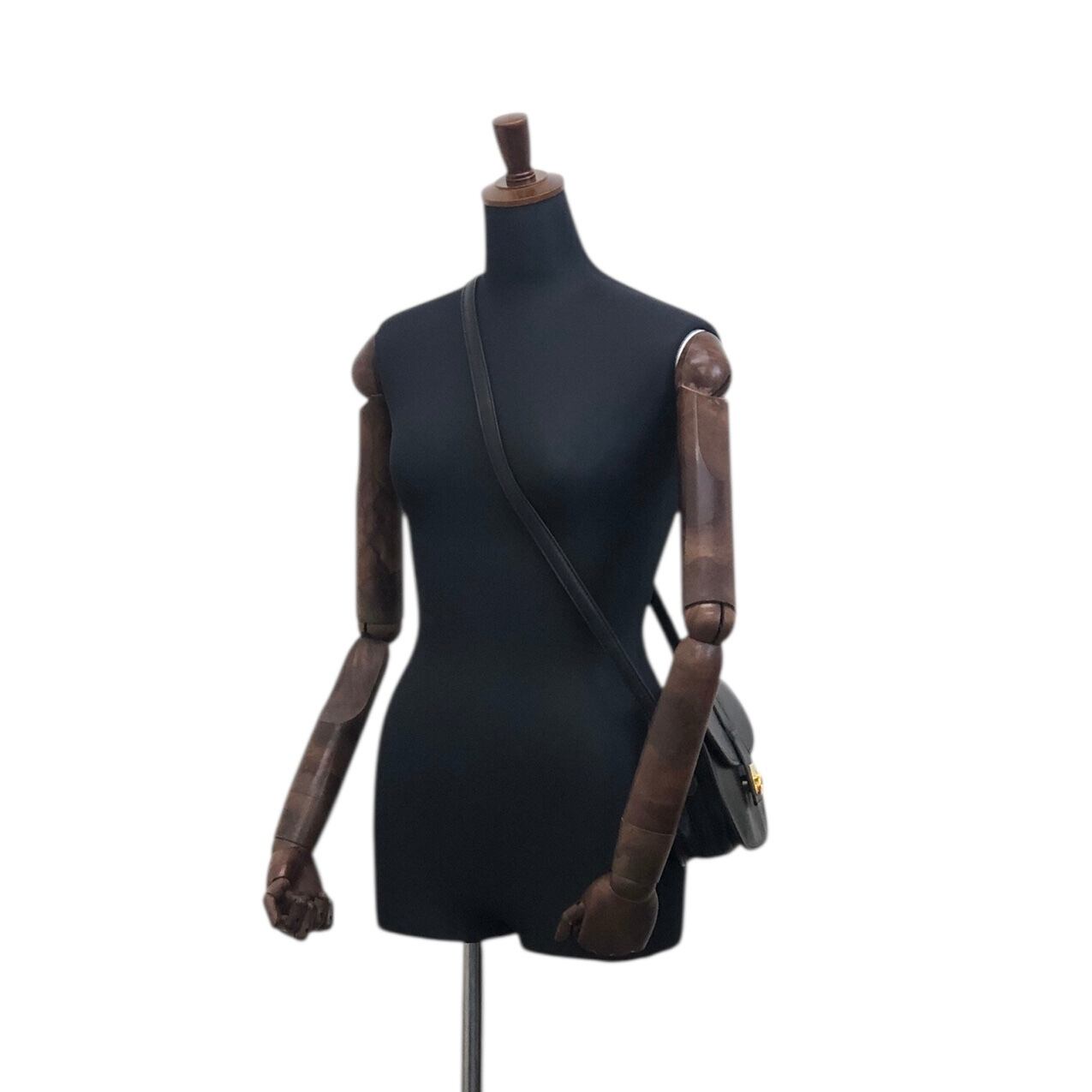 CELINE セリーヌ ショルダーバッグ ブラック ガンチーニ レザー クロス