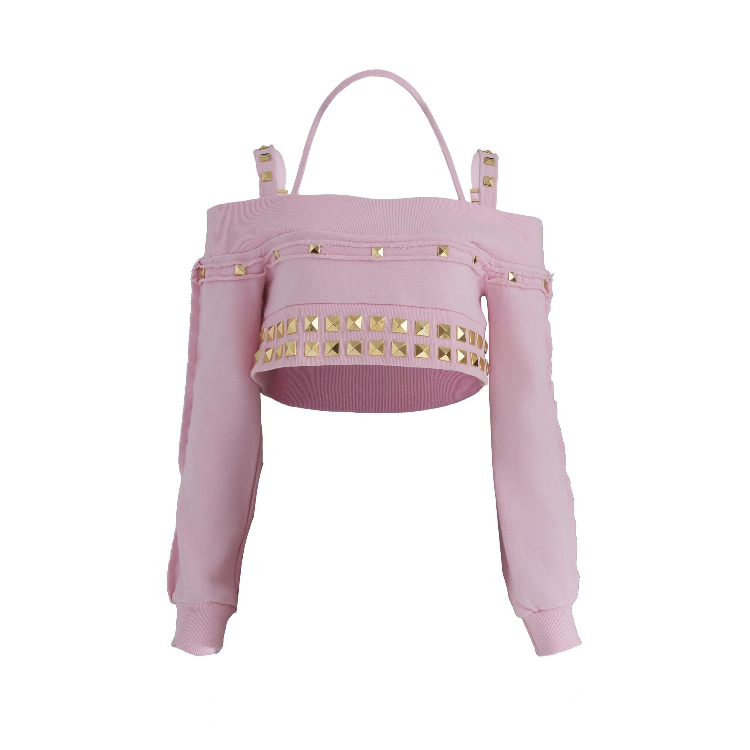 Baby metal club] Gold studs damaged crop top (neon pink) 正規品