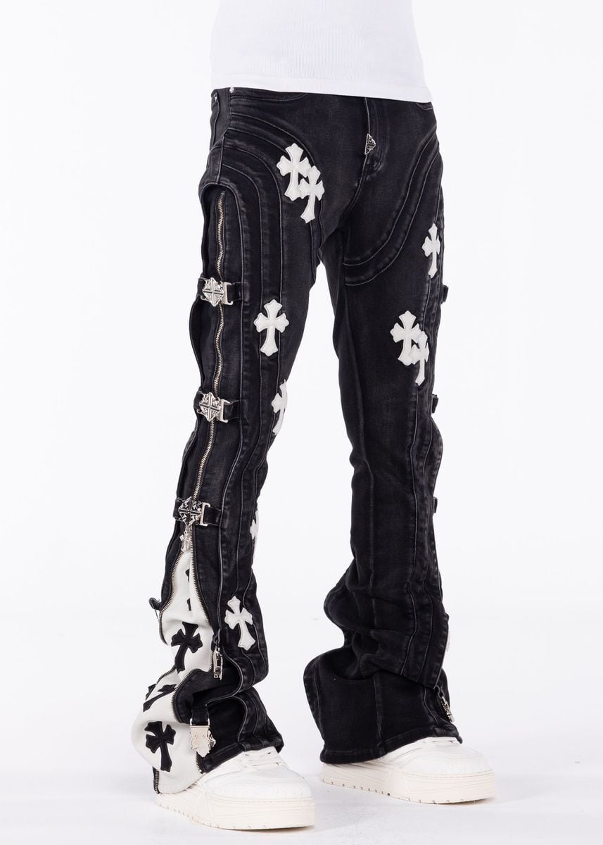 GUAPI Obsidian Black Cross Buckle Denim | LAST LEGACY