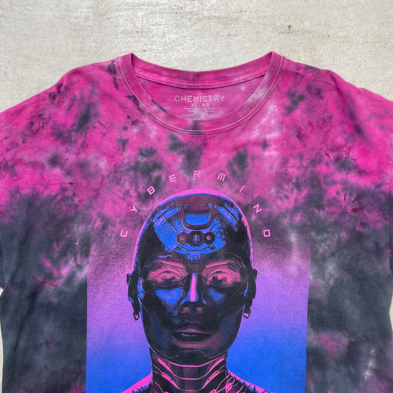 古着 ビンテージ タイダイ 毒 蛍光 ケミカル ピンク 空色 染 Tシャツ 美品 CHEMISTRY CYBER MIND タイダイ染め アートデザイン プリントTシャツ