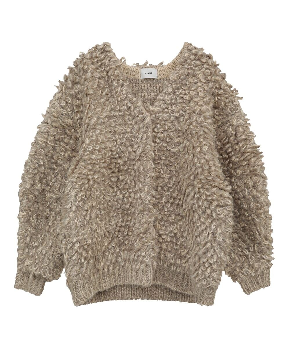 たまごやき【CLANE】ミックスループカーディガン1 CLANE : MIX LOOP MOHAIR KNIT CARDIGAN 15106-2182 C/# BLACK , BEIGE