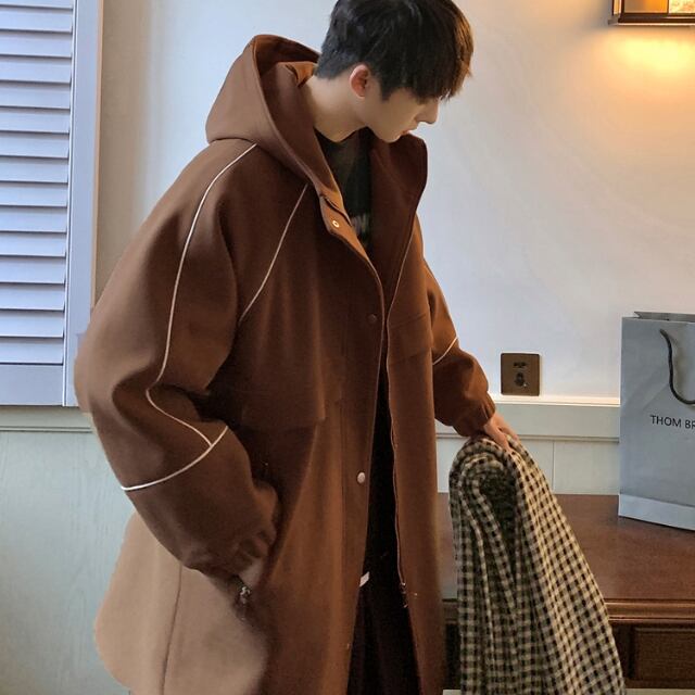 予約販売】コート アウター フード付 ミドル丈 シンプル ライン 通学