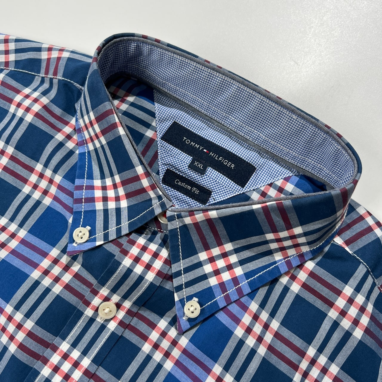 美品 TOMMY HILFIGER トミーヒルフィガー チェック柄 BD 長袖シャツ サイズ XXL /ブルー系×レッド/オーバーサイズ