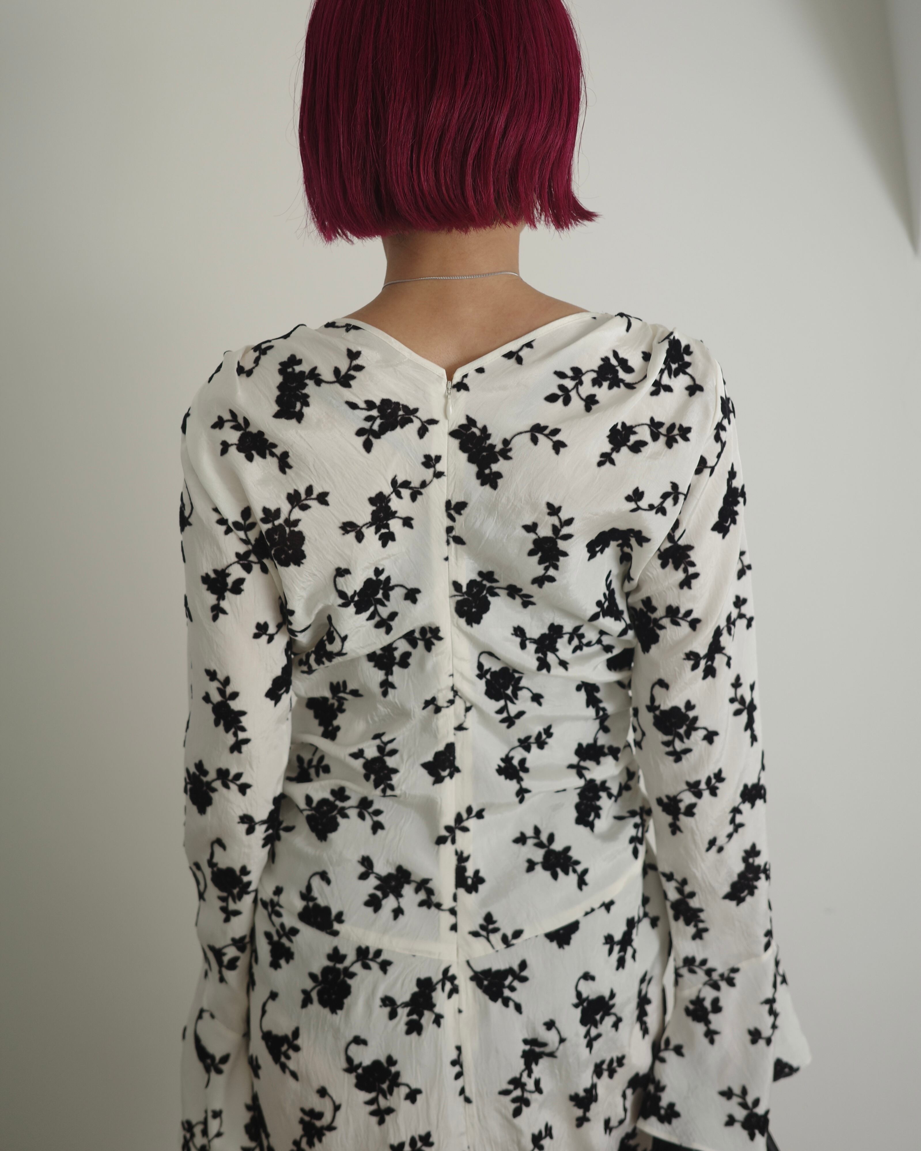 FETICO / FLOCKED ROSE PRINT GATHERED DRESS | LA VILLA ROUGE