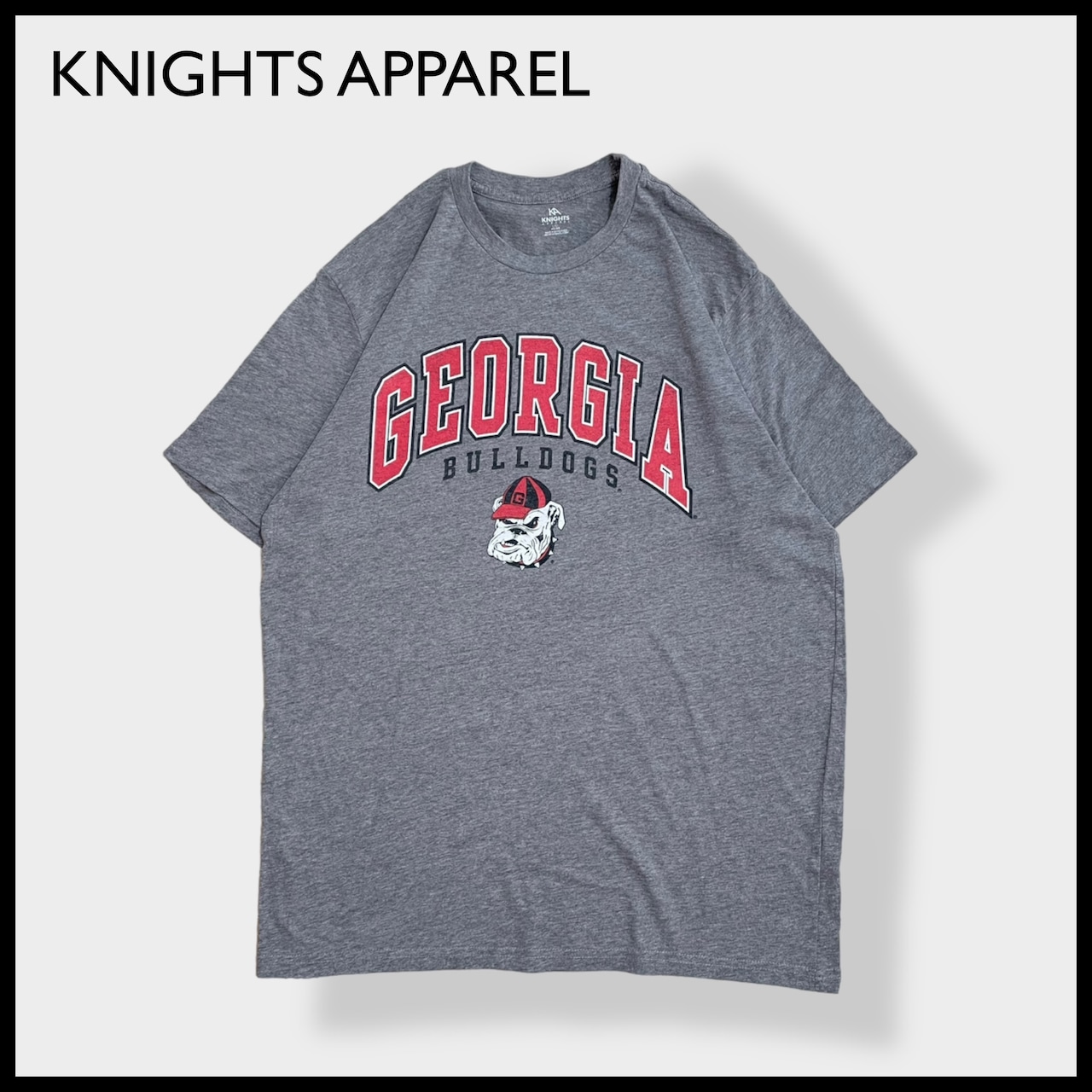 【KNIGHTS APPAREL】カレッジ ジョージア大学 ブルドックス Georgia Bulldogs プリント Tシャツ 半袖 LARGE アーチロゴ グレー us古着