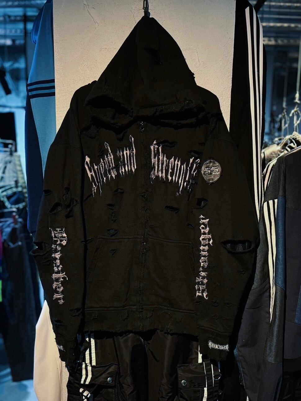 tribal pattern design boro custom zip-up hoodie