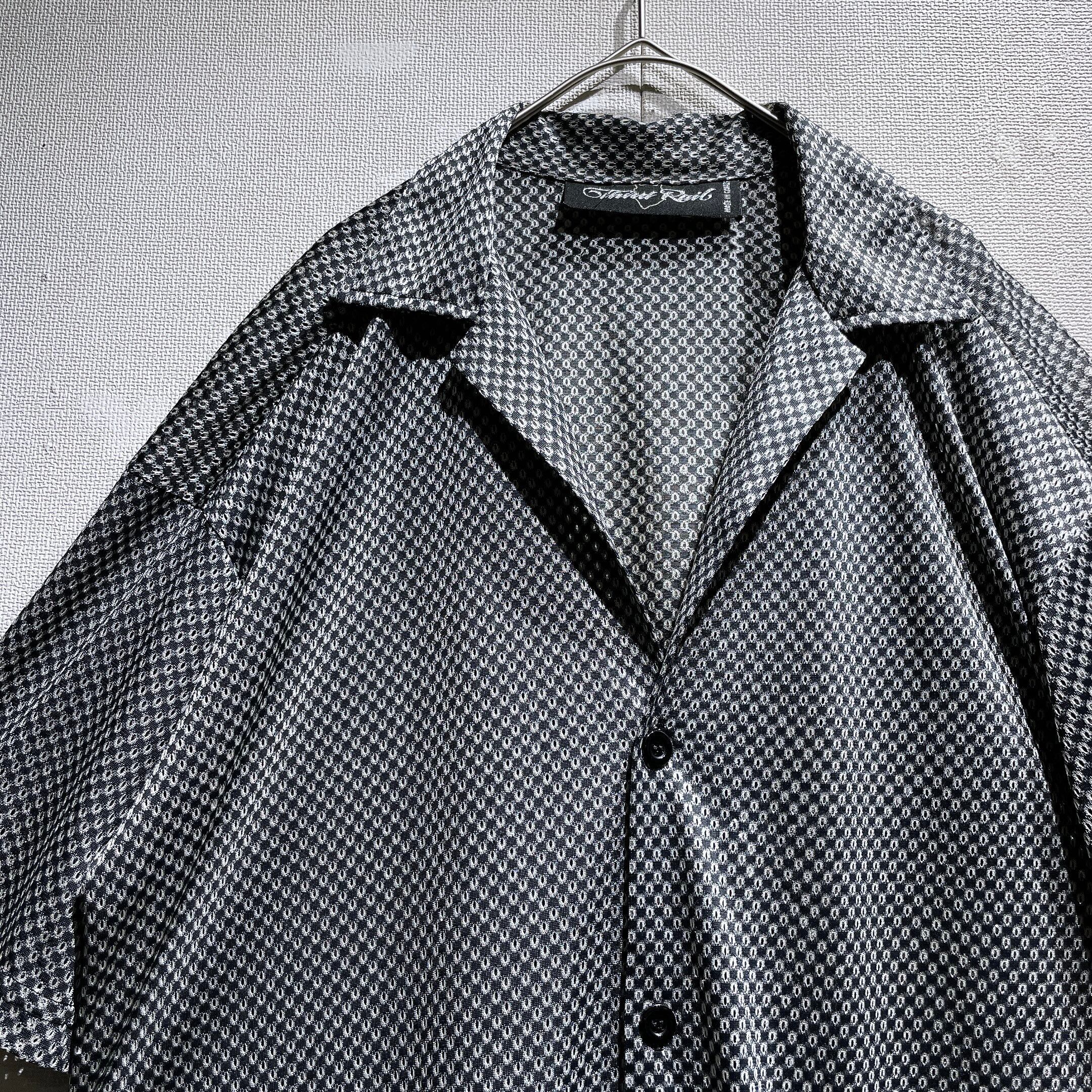 1980s Black mode Dot mesh Design SS Open collar shirt (made in Canada)