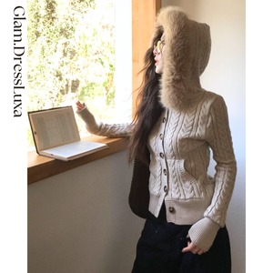 Fur Hood Cable Knit Cardigan/3color_T1555