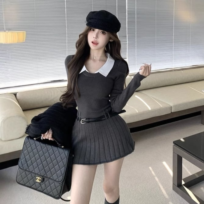 【dress】折り襟ニットワンピース M28887