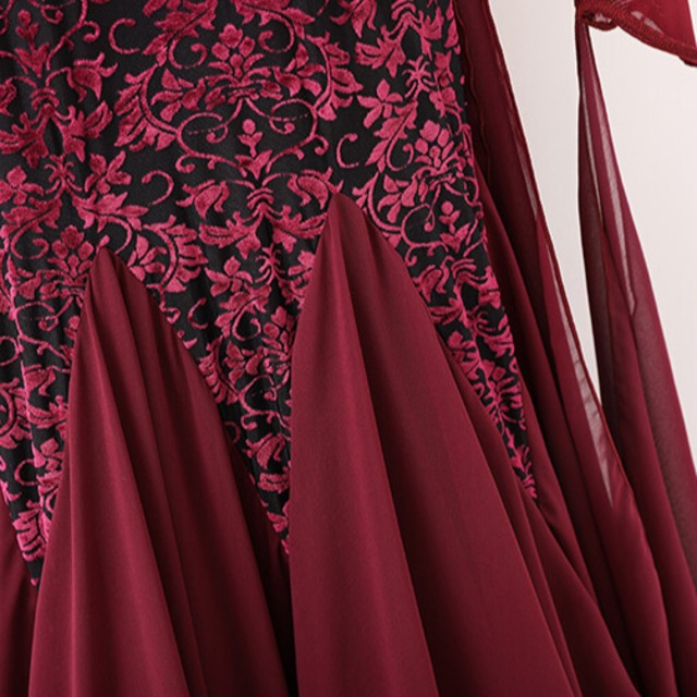 ロングスリーブ ウエストカットデザイン フレア ダンスドレス ds1114