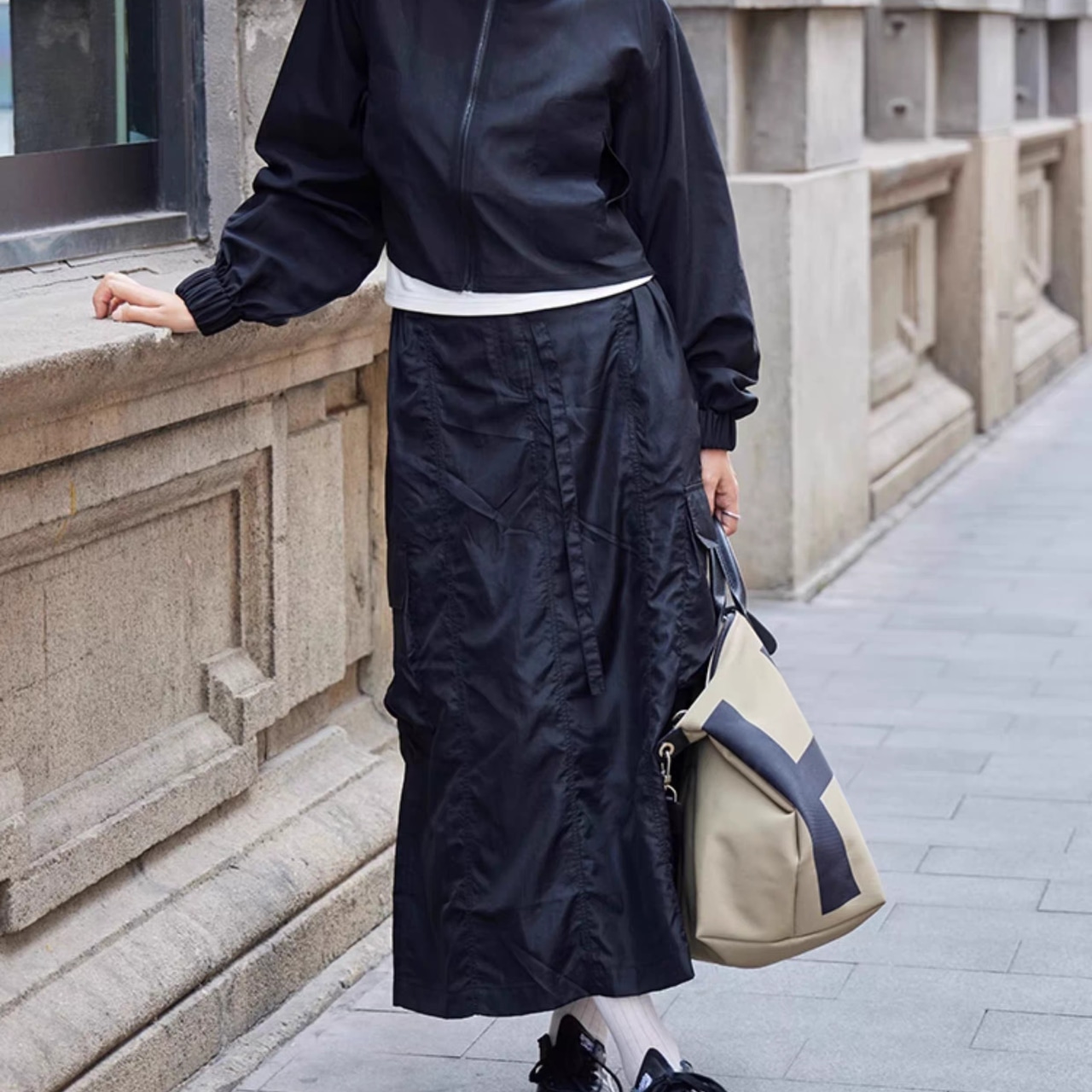 Belted midi-length cargo skirt 【2color】T4330