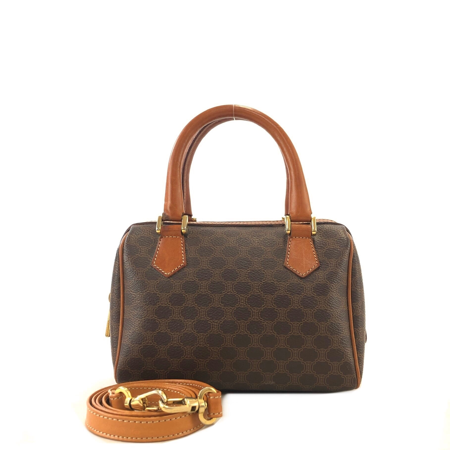 CELINE セリーヌ マカダム レザー ミニボストン 2WAY ショルダー CELINE セリーヌ マカダム レザー ミニボストン 2WAY ショルダー