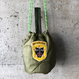 【HB874】 ショルダー ミリタリー USA　ライナーリメイク　ペイシェントバッグ　巾着　