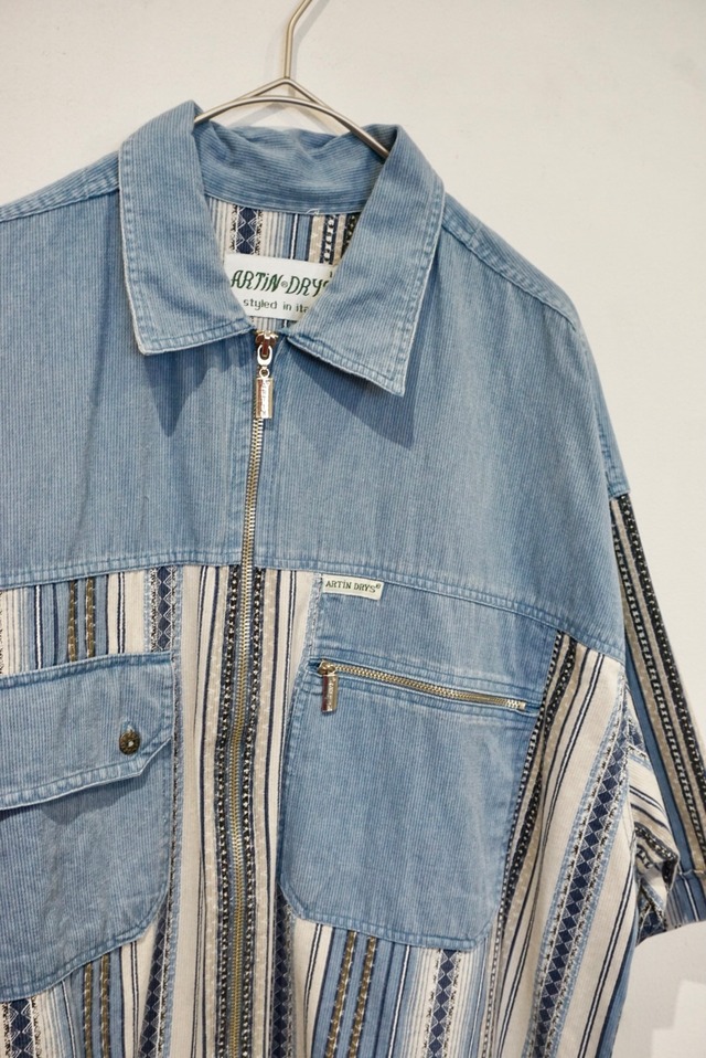 cotton polyester s/s zip shirt