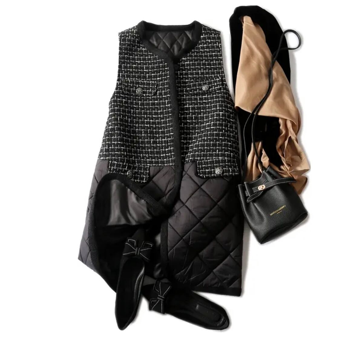 ツイードキルティングロングジレ