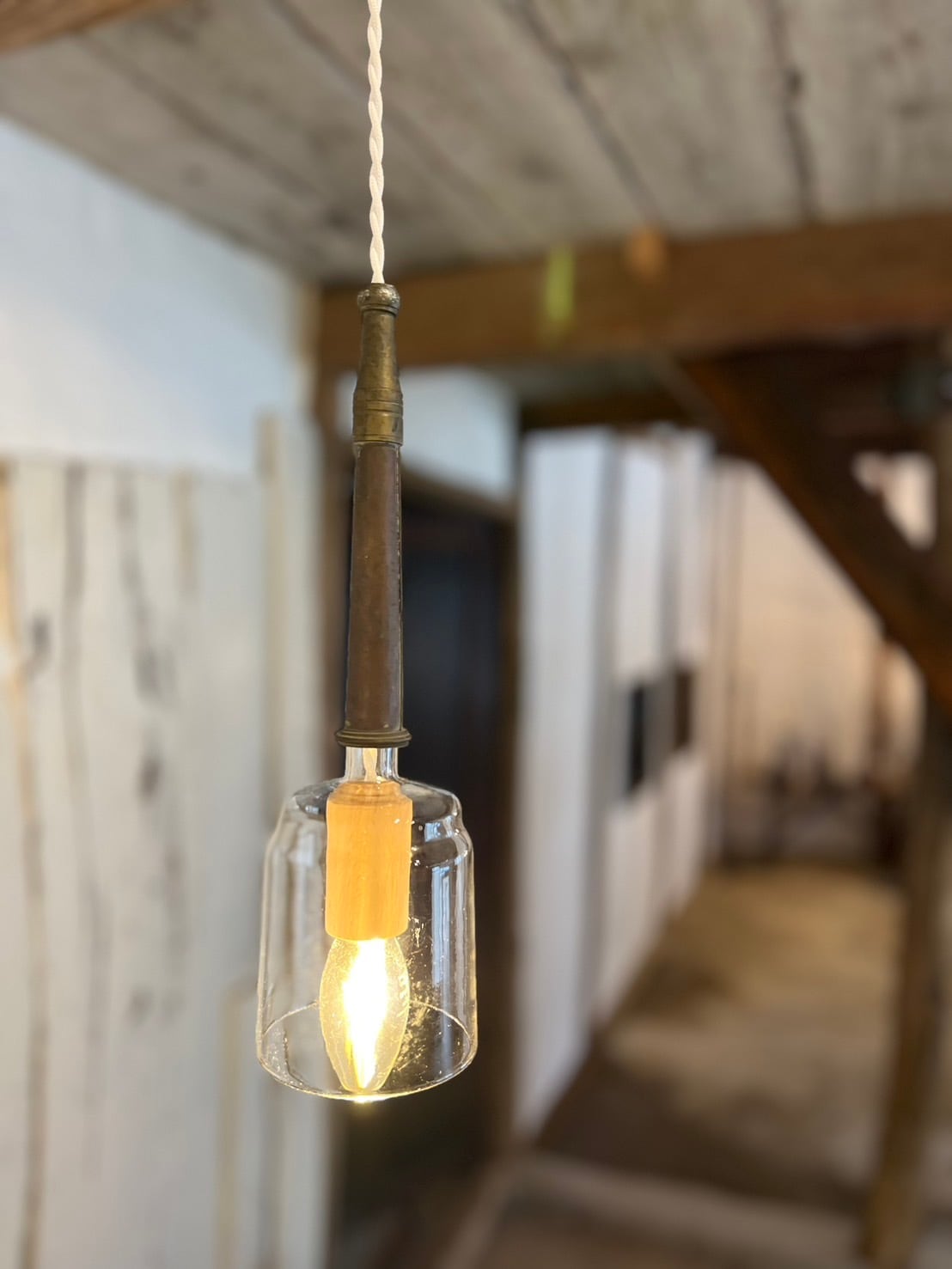 ガラスロートと銅筒のペンダントライト | mingu gallery