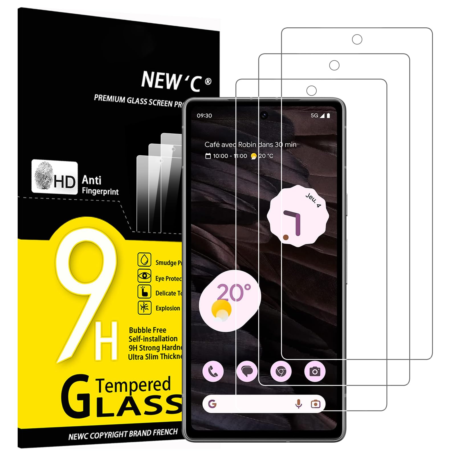 NEW'C 3枚 ガラスフィルム Google Pixel 7a 用強化ガラス液晶保護