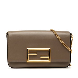 フェンディ 斜め掛け チェーン ショルダーバッグ 8BS032 グレー系 レザー レディース FENDI 【中古】