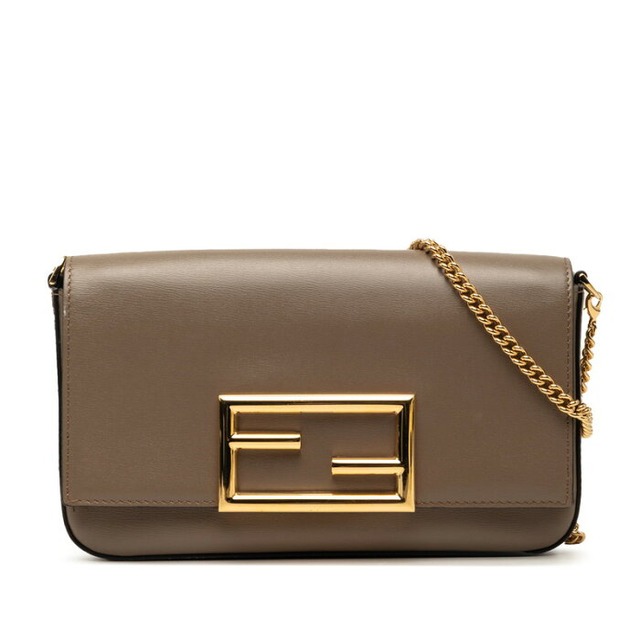 フェンディ 斜め掛け チェーン ショルダーバッグ 8BS032 グレー系 レザー レディース FENDI 【中古】