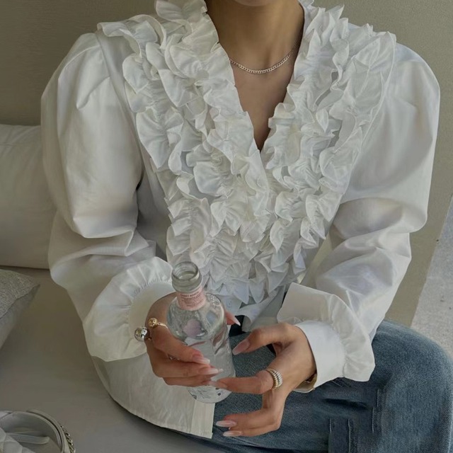 V-neck frill blouse A1010