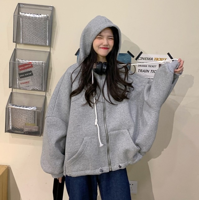 ジップアップパーカー レディース ロゴパーカー ビッグパーカー ビッグシルエット パーカー 韓国 ファッション 冬服 レディース バックシャン ロゴ プリントパーカー 韓国 ストリート ファッション 冬パーカー 冬服 パーカー 秋冬 黒 グレー ジップ パーカー Vestito