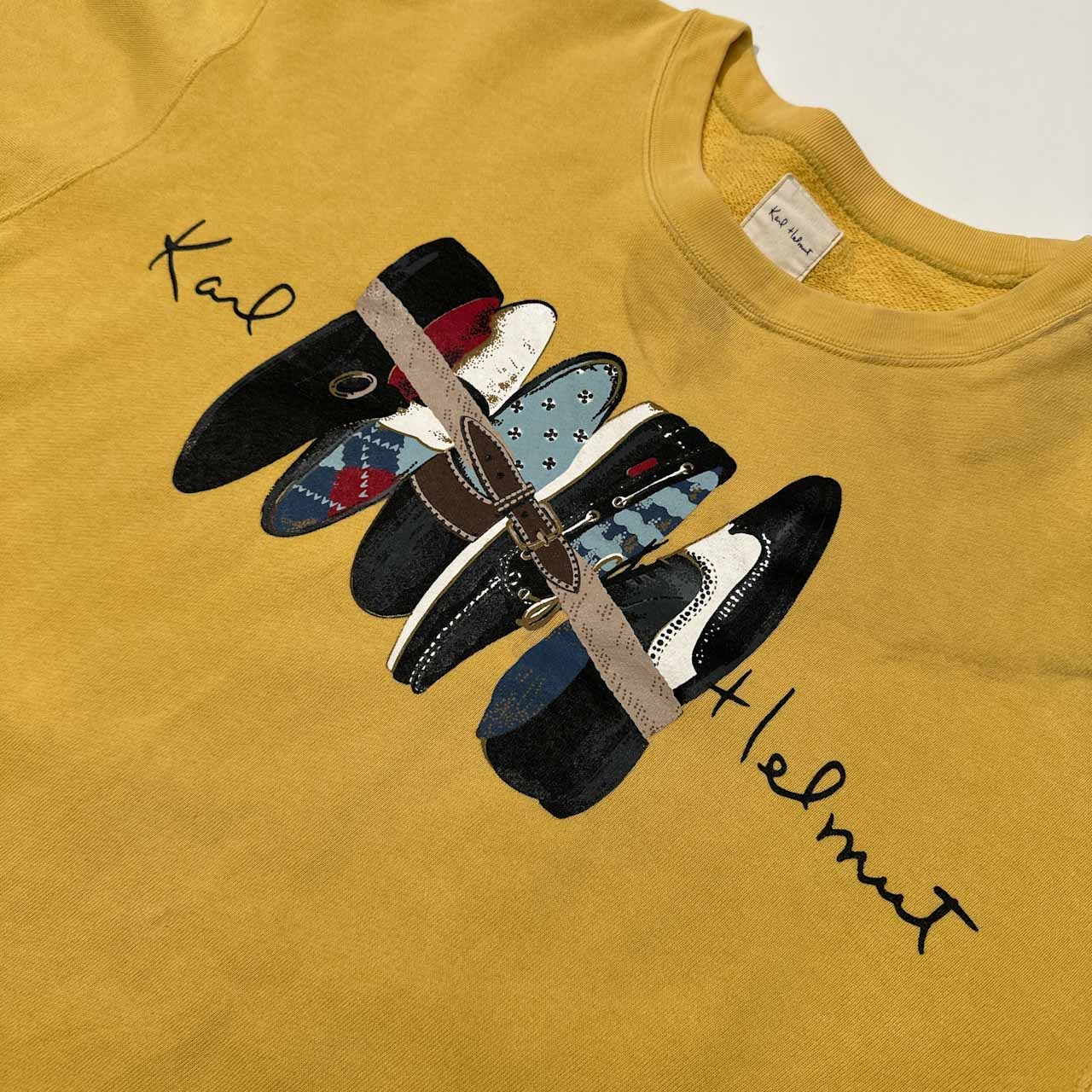 Karl Helmut カールヘルム シューズ柄 プリント スウェット トレーナー シャツ L~XL程度 /イエロー/ピンクハウス