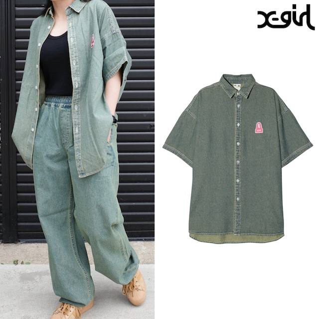 【X-girl】FACE DENIM S/S SHIRT【エックスガール】