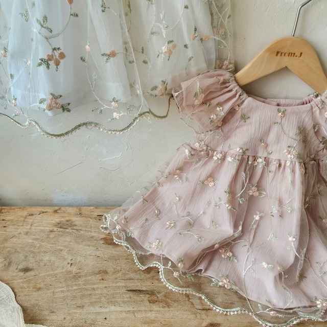 【即納】<FromJ>  Emily embroidery one-piece (bonnet set)