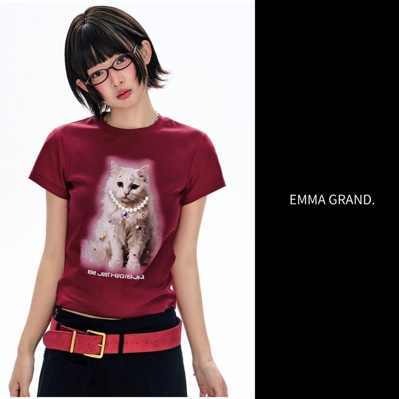 猫に真珠Tシャツ  E00671
