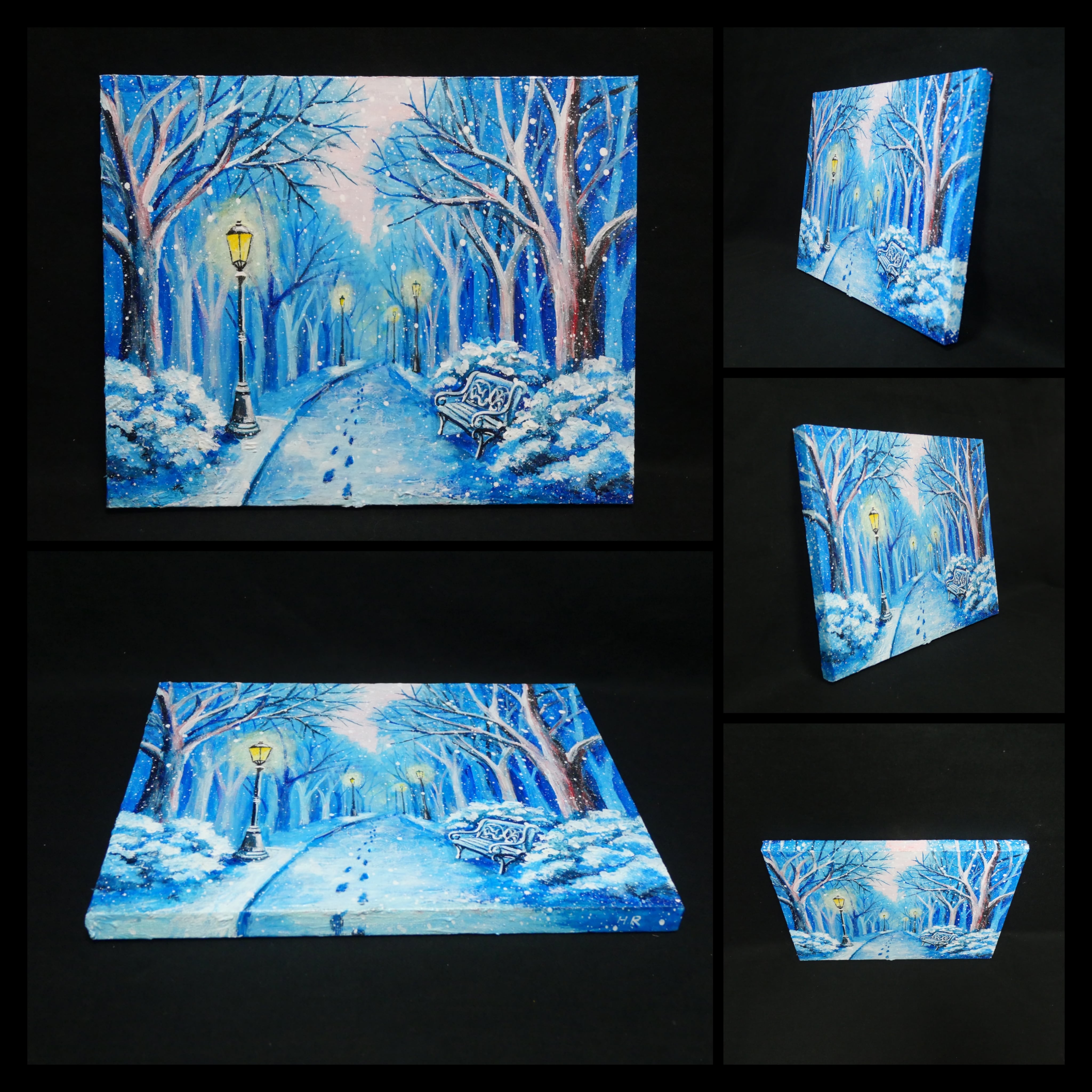 油絵 原画 雪景色 冬景色 幻想的 青 絵画 F3「雪降る幻想」 | HIROSHI1990